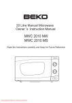 BEKO MWC 2010 MW Microwave User Guide Manual