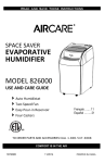 AIRCARE 826000 Use and Care Manual