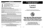 Lasko B20725 Use and Care Manual