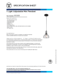 Westinghouse One-Light Adjustable Mini Pendant 6100800 Specification Sheet
