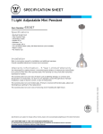 Westinghouse One-Light Adjustable Mini Pendant 6100700 Specification Sheet