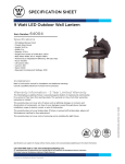 Westinghouse LED Outdoor Wall Lantern 6400400 Specification Sheet