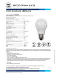 Westinghouse 9 Watt Omni-Directional LED Light Bulb 0369700 Specification Sheet