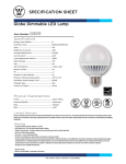 Westinghouse 8 Watt Globe Dimmable LED Light Bulb 0301100 Specification Sheet