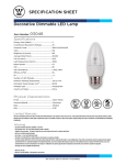 Westinghouse 3 Watt Decorative Dimmable LED Light Bulb 0304600 Specification Sheet