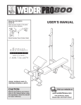 Weider PRO 800 BENCH 15074 User's Manual