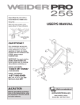 Weider PRO 256 BENCH 15791 User's Manual