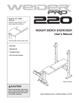 Weider PRO 220 WEIGHT BENCH EXERCISER 15029 User's Manual