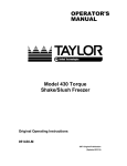 Taylor Refrigerator model 430 torque shake/slush freezer User's Manual