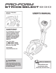 ProForm PFEL3926.0 User's Manual