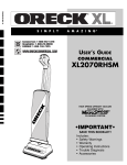 Oreck XL2070RHSM User's Manual