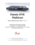 Omnia Industries Food Processor Omnia One Multicast Stero Audio Processor with SENSUS User's Manual