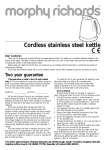 Morphy Richards Cordless stainless steel kettle User's Manual