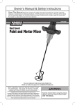 Harbor Freight Tools Dual Speed Paint and Mortar Mixer Product manual