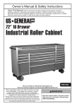 Harbor Freight Tools 72 in. 18 Drawer Glossy Red Industrial Roller Cabinet Product manual