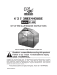Harbor Freight Tools 6 ft. x 6 ft. Greenhouse Product manual