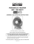 Harbor Freight Tools 400/800 Watt Parabolic Heater Product manual