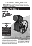 Harbor Freight Tools 3 HP 145 PSI Cast Iron Twin Cylinder Air Compressor Pump Product manual