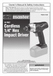 Harbor Freight Tools 18 Volt 1/4 in. Cordless Impact Driver Product manual