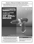 Harbor Freight Tools 12 Volt 3/8 in. Lithium_Ion Cordless Variable Speed Drill/Driver Product manual