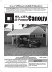 Harbor Freight Tools 10 Ft. x 20 Ft. Portable Car Canopy Product manual