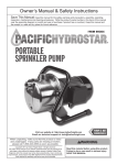 Harbor Freight Tools 1/3 HP Portable Sprinkling Pump 1150 GPH Product manual