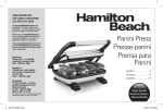 Hamilton Beach Panini Press Gourmet Sandwich Maker 25450 User's Manual