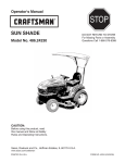 Craftsman Deluxe Sun Shade for Tractors Owner's Manual