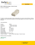 StarTech.com USB A to USB B Cable Adapter - Female to Female