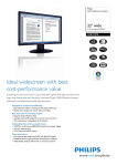 Philips LCD widescreen monitor 22" wide 21.6" viewing area WSXGA