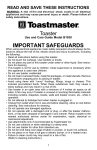 Toastmaster B1030 Toaster User Manual