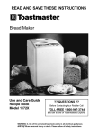 Toastmaster 1172X Bread Maker User Manual