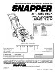 Snapper 215012, 215014, R215012, N215012, NR215012, FR215012, FR215014, P216012, EP216012, NP216012, RP215012, RP216012, RP215012T2, FRP216012, NRP215012, NFRP216012 Lawn Mower User Manual