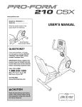 ProForm PFEX72411.1 Exercise Bike User Manual