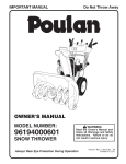 Poulan 96194000601 Snow Blower User Manual