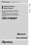 Pioneer DEH-P980BT Car Stereo System User Manual