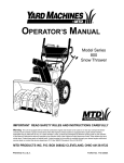 MTD 800 Snow Blower User Manual