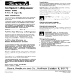 Kenmore 62912 Refrigerator User Manual