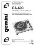 Gemini SA-600 Turntable User Manual