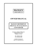 Manley MANLEY REFERENCE DIGITAL TO ANALOGUE CONVERTER Owner`s manual