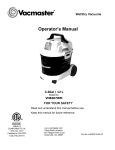 Vacmaster VHB307WM Owner`s manual