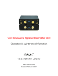 VAC Renaissance Signature Preamplifier Mk II Operation