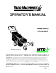 Yard Machines 820 Thru 829 Operator`s manual