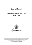 Behringer FEEDBACK DESTROYER PRO DSP1100P User`s manual