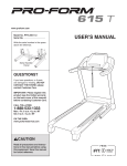 ProForm 615 Lt Treadmill User`s manual