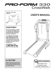 ProForm 330x Treadmill User`s manual