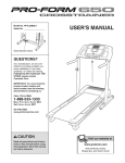 ProForm 650 Crosstrainer Treadmill User`s manual