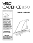 Weslo Cadence 850 Treadmill Owner`s manual