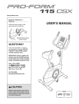 ProForm 115 Csx Bike User`s manual