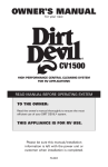 Dirt Devil Central Cleaning System for RV's CV950 Owner`s manual